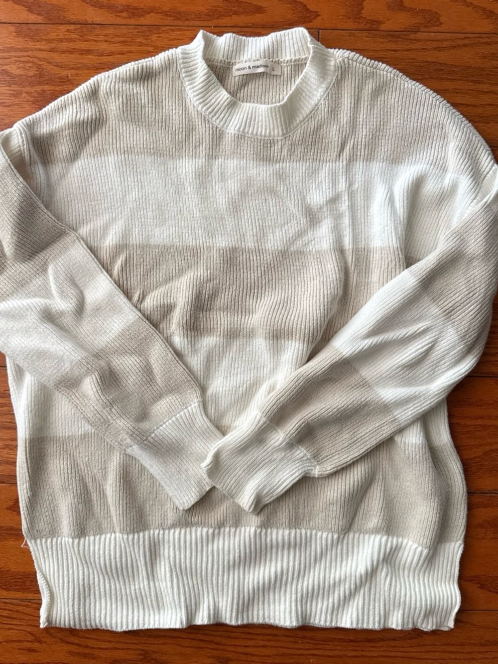 Cream and Beige Striped Knit Sweater